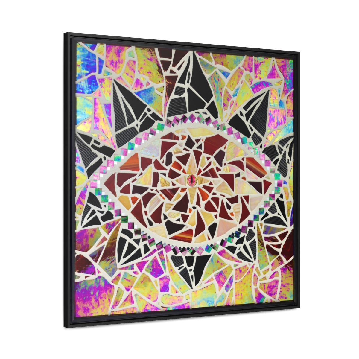 Red Dragon Mosaic Eye Fine Art Square Framed Gallery Wrapped Canvas Print