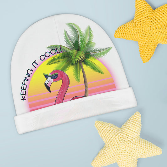 Keeping It Cool Flamingo Beach Tropical Sunset White Unisex Baby Hat Beanie