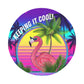 Keeping It Cool Flamingo Tropical Beach Sunset Retro 80's Neon Print Round Polyester Bath Mat