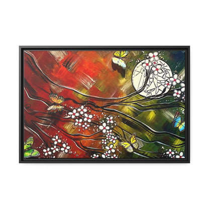 Butterfly Moonlight Blossom Tree Horizontal Framed Gallery Wrapped Matte Canvas Print