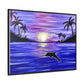 Dolphin Purple Ocean Moon Horizontal Framed Gallery Wrapped Canvas Art Print