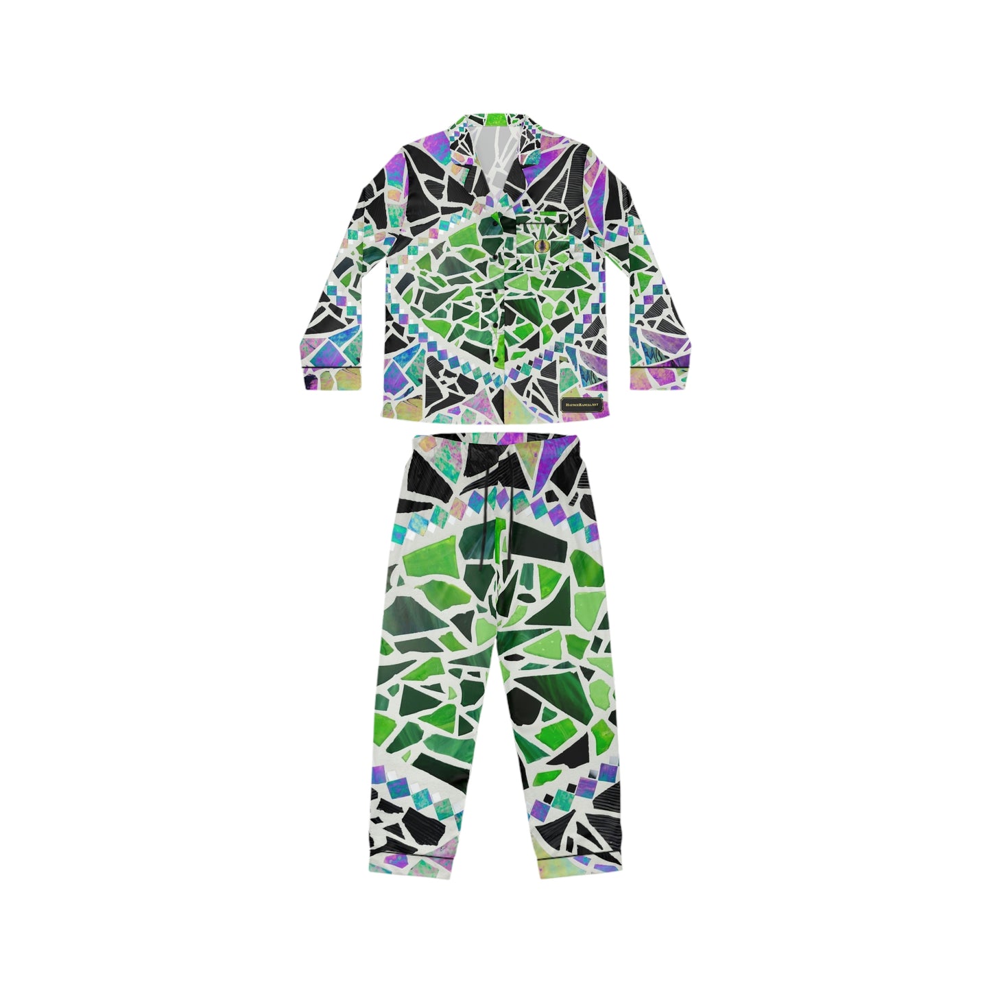 Green Glass Mosaic Dragon Eye Wearable Art All Over Print Unisex Satin Pajamas AOP