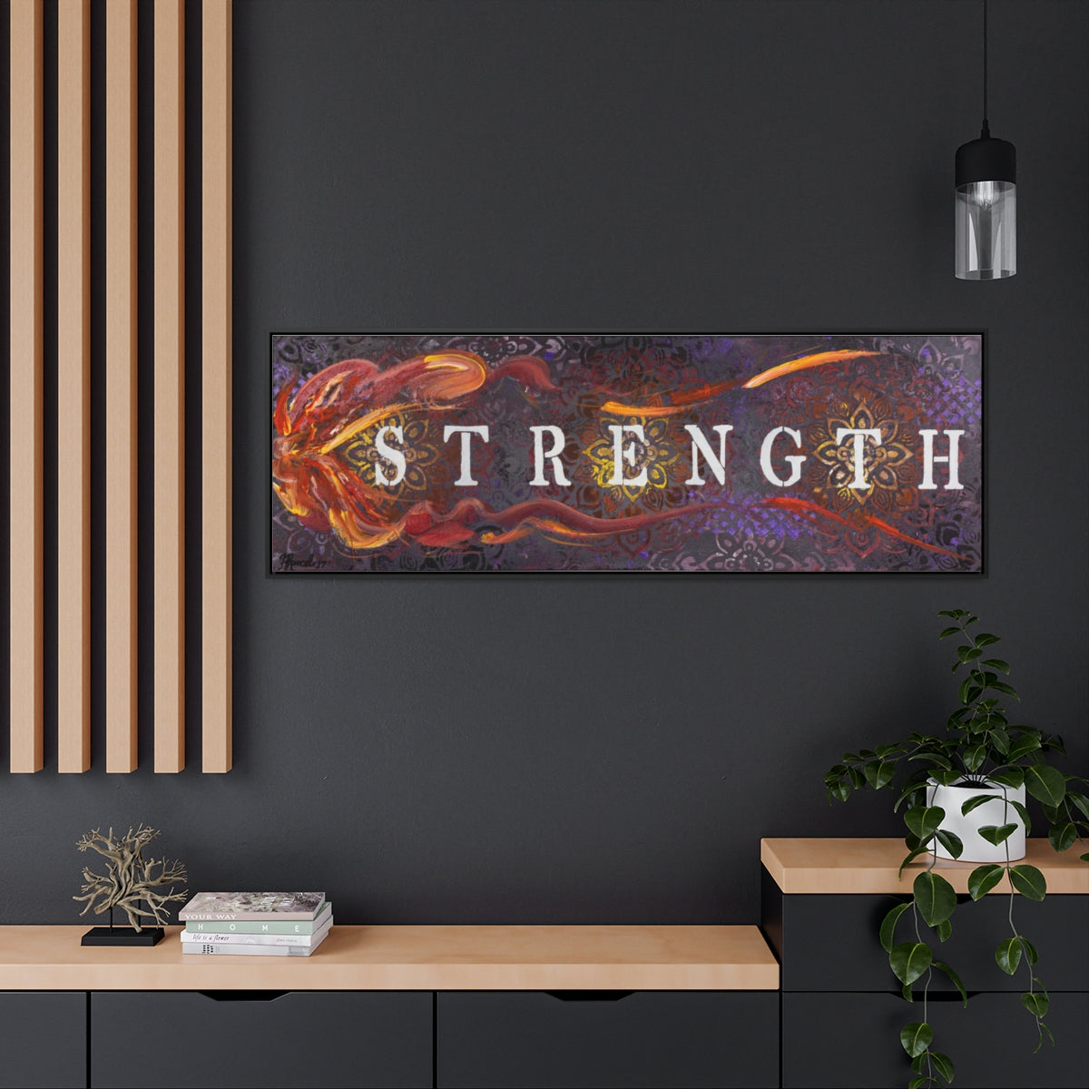 Strength Fire Mandala Inspirational Horizontal Framed Gallery Wrapped Canvas Print