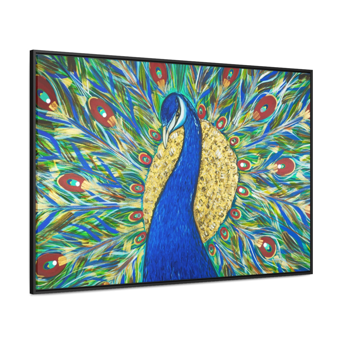 Peacock Reflections Horizontal Framed Gallery Wrapped Canvas Art Print