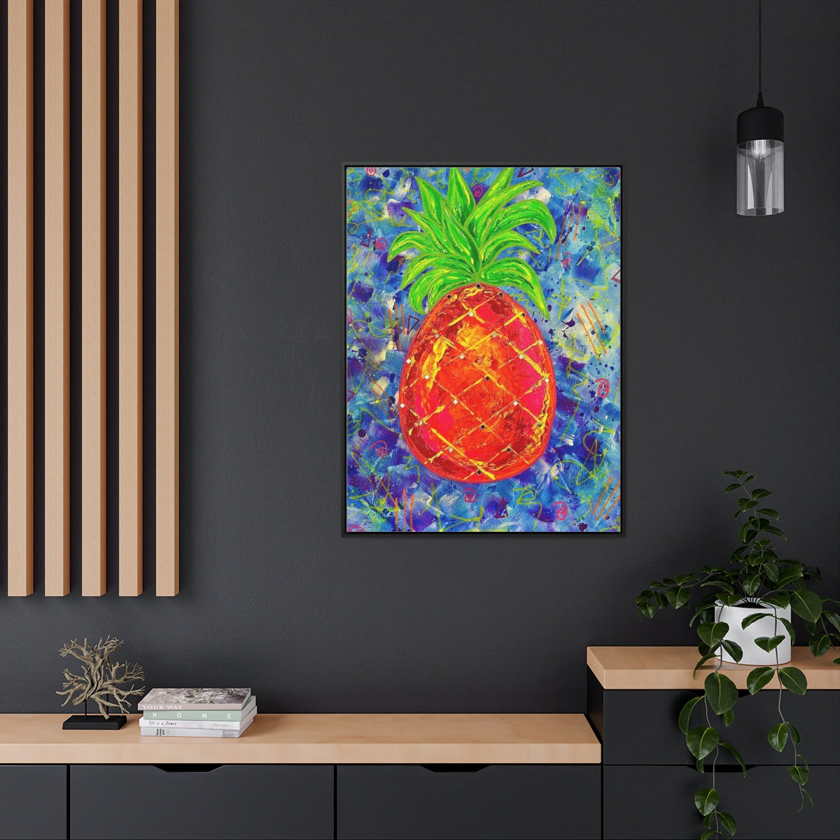 Pineapple Fruit Pop Art Vertical Framed Gallery Wrapped Canvas Print