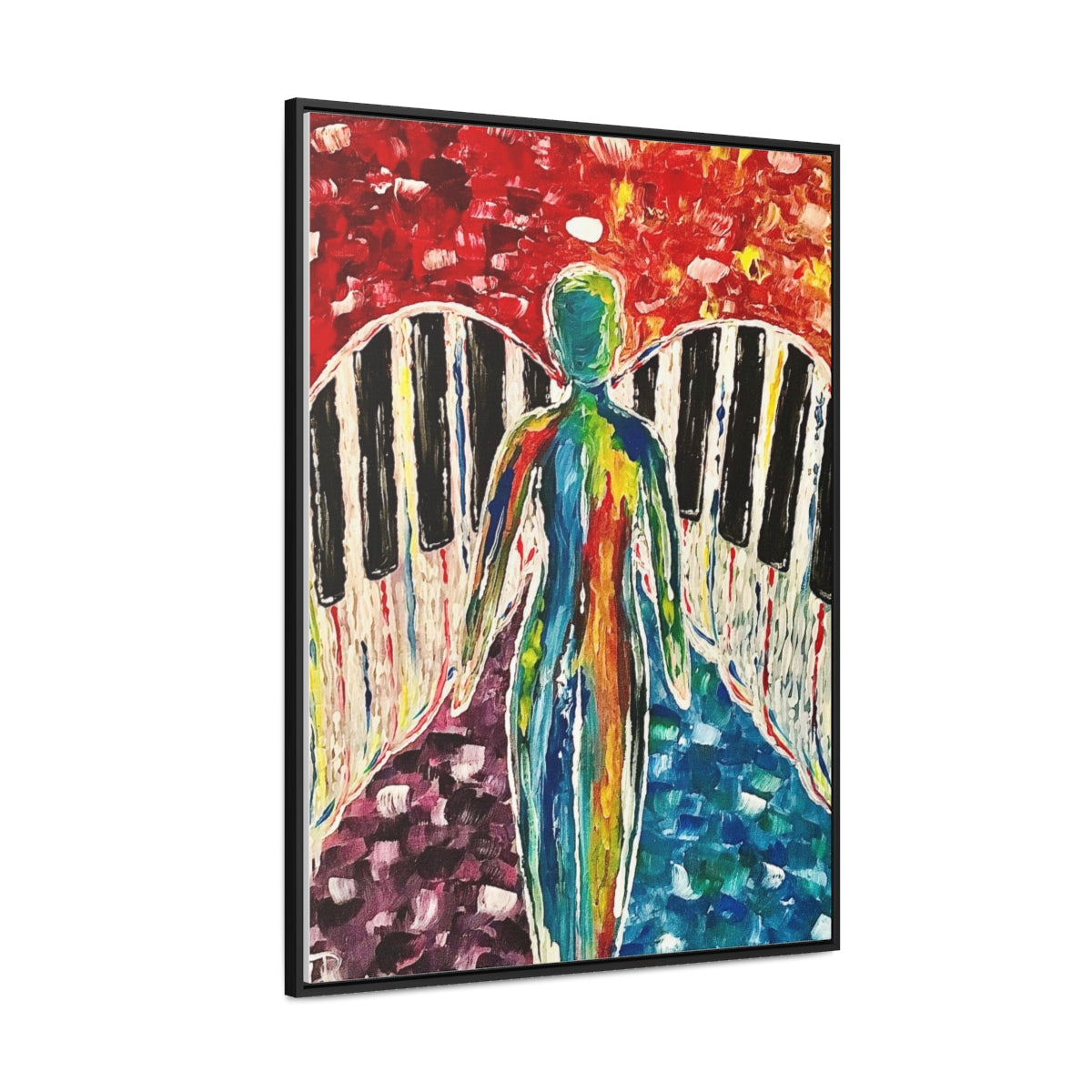 Rainbow Piano Music Angel Vertical Framed Gallery Wrapped Canvas Print