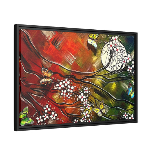 Butterfly Moonlight Blossom Tree Horizontal Framed Gallery Wrapped Matte Canvas Print