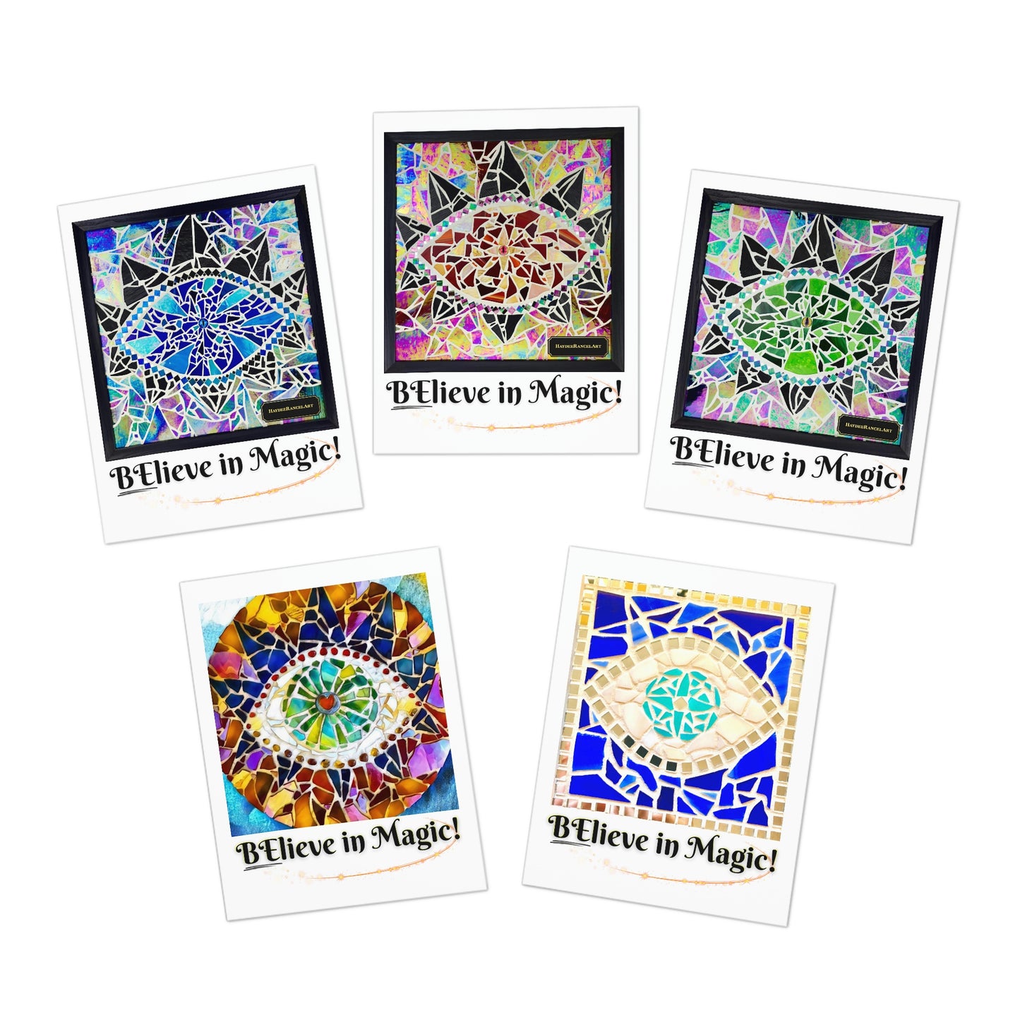 BElieve In Magic Dragon Eye Mosaic Art Series Multi-Design HaydeeRancelArt Greeting Note Cards (5-Pack)