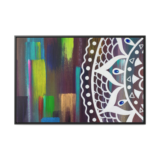 Matrix Mandala Flower Art Horizontal Framed Gallery Wrapped Canvas Print