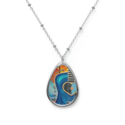 Live By The Sun Love By The Moon Guitar Music Art Oval Necklace Teardrop Pendant Jewelry