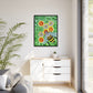 Bee And Daisies Nature Art Vertical Black Framed Gallery Wrapped Matte Canvas Print