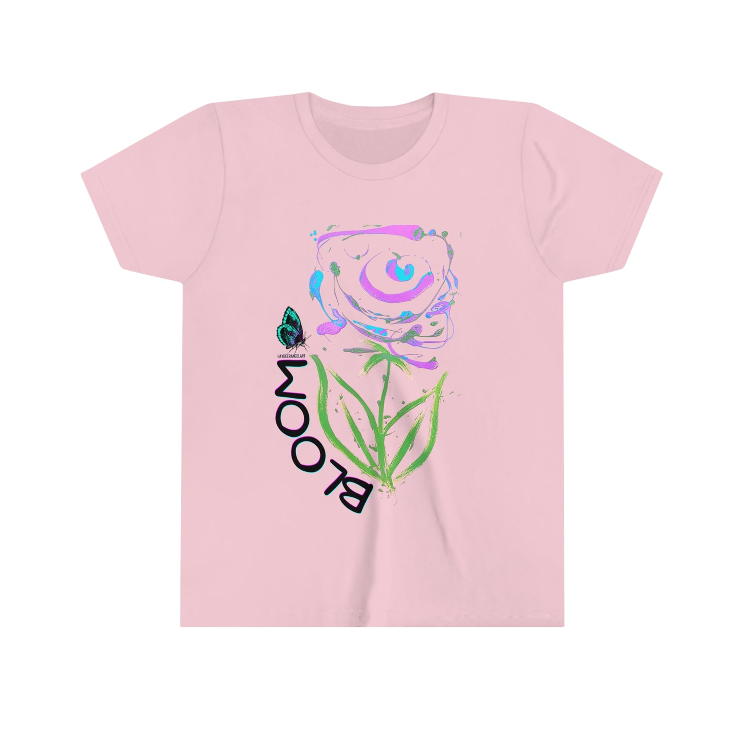 Bloom Abstract Rose Flower Art Kids Youth Short Sleeve Unisex White T-shirt