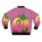 Keeping It Cool Flamingo Beach Sunset Unisex Men's Women's Black Pink AOP Bomber Jacket