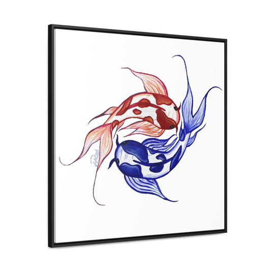 Fire And Ice Ying Yang Koi Fish Square Framed Gallery Wrapped Canvas Print
