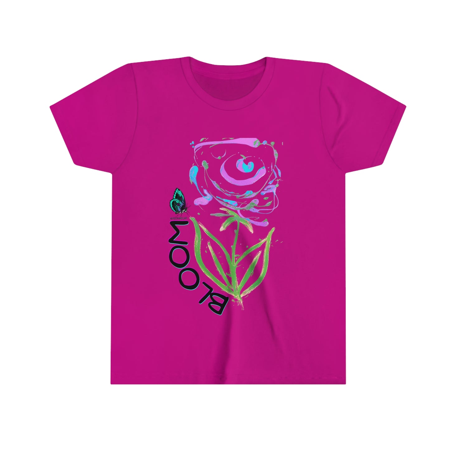 Bloom Abstract Rose Flower Art Kids Youth Short Sleeve Unisex White T-shirt