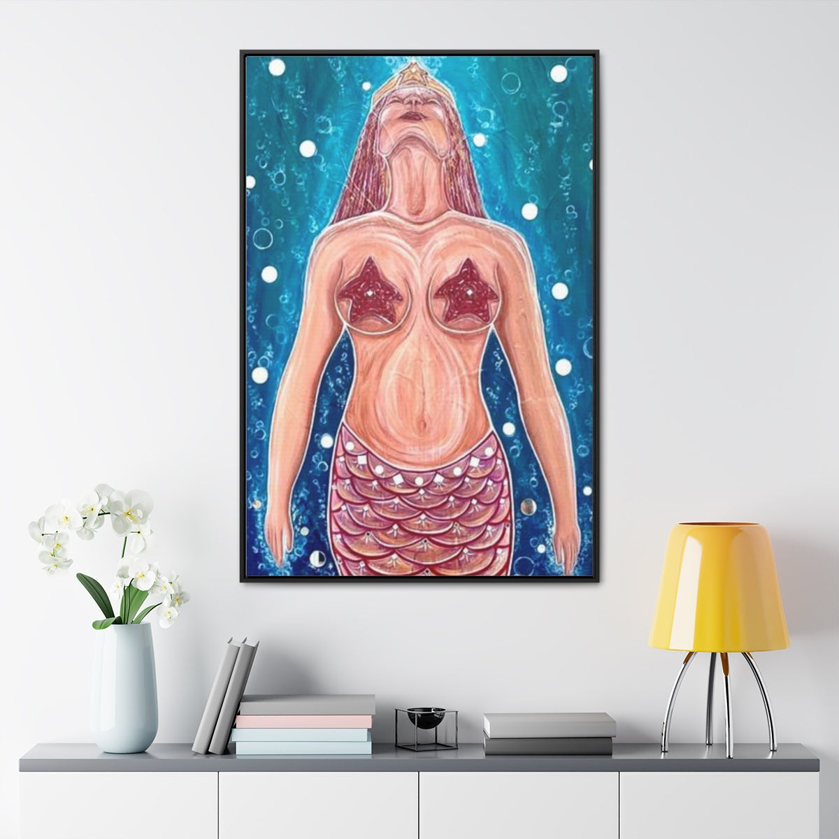 Mermaid Ocean Art Vertical Framed Gallery Wrapped Canvas Print