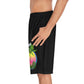 Keeping It Cool Flamingo Tropical Sunset Beach Black Unisex Swim Board Shorts (AOP)