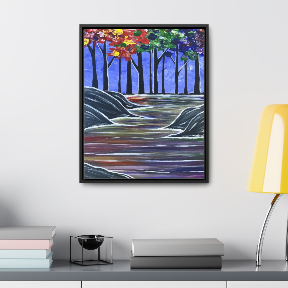 Rainbow Forrest Nature Art Vertical Framed Gallery Wrapped Canvas Print