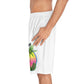 Keeping It Cool Flamingo Tropical Sunset Beach White Unisex Swim Board Shorts (AOP)