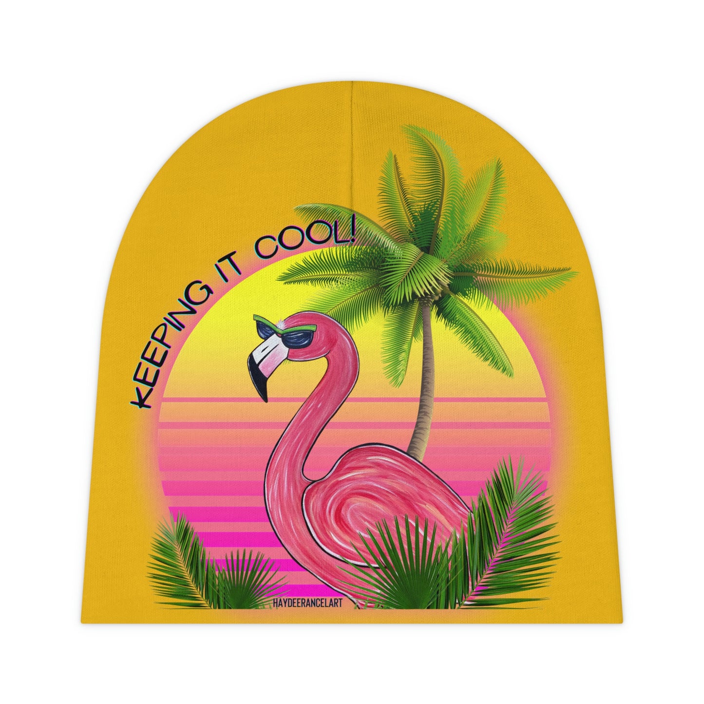 Keeping It Cool Flamingo Beach Tropical Sunset Yellow Unisex Baby Hat Beanie