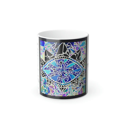 Blue Glass Mosaic Dragon Eye Art BElieve In Magic Color Morphing Ceramic Coffee Tea Mug, 11oz