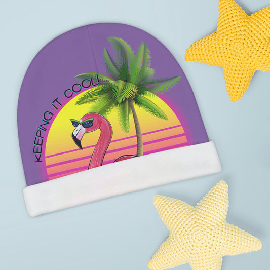 Keeping It Cool Flamingo Beach Tropical Sunset Purple Unisex Baby Hat Beanie
