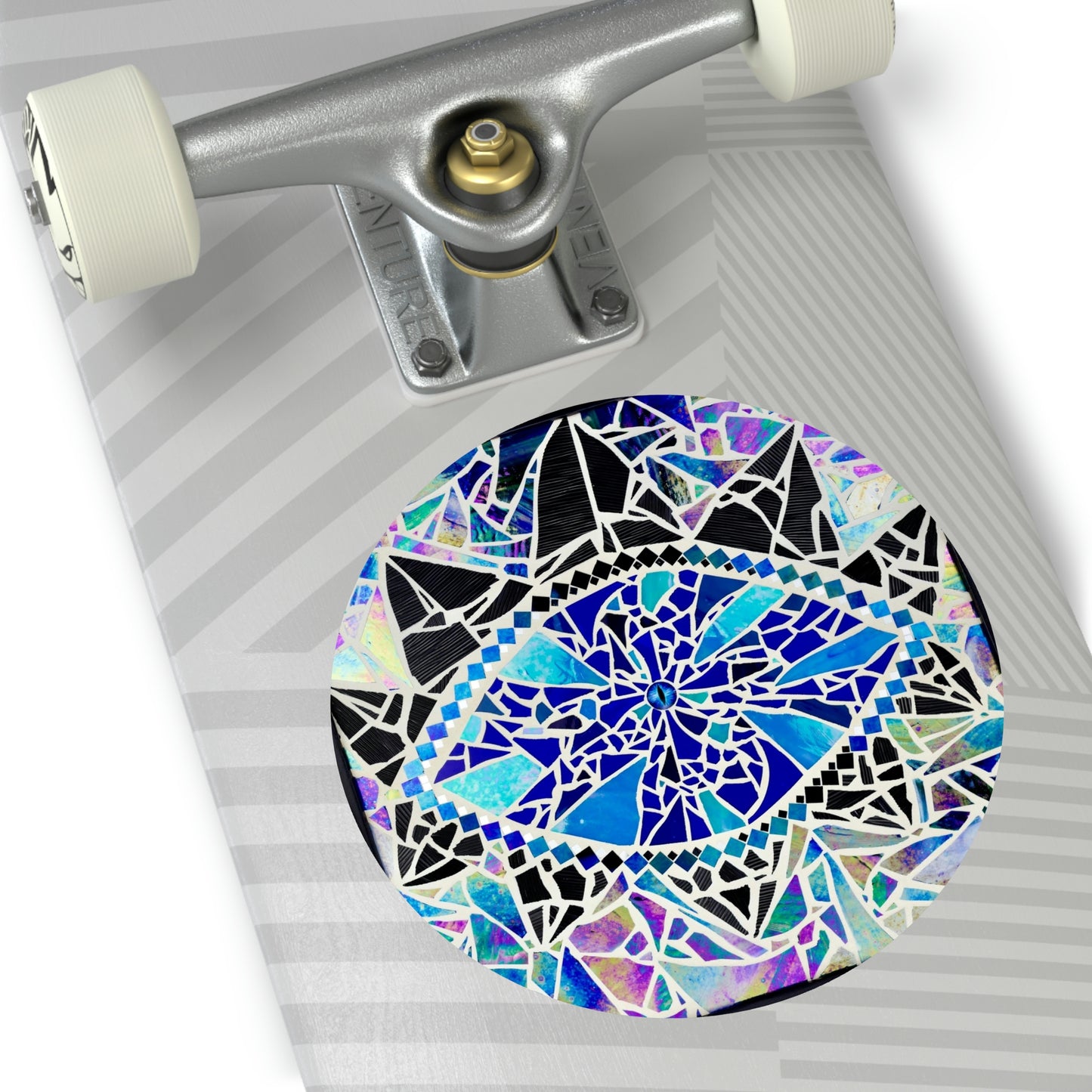 Blue Glass Mosaic Dragon Eye Fantasy Spiritual Mystical Art Round Vinyl Sticker