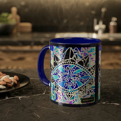 Blue Glass Mosaic Dragon Eye Art Ceramic Coffee Tea Colorful Mugs, 11oz