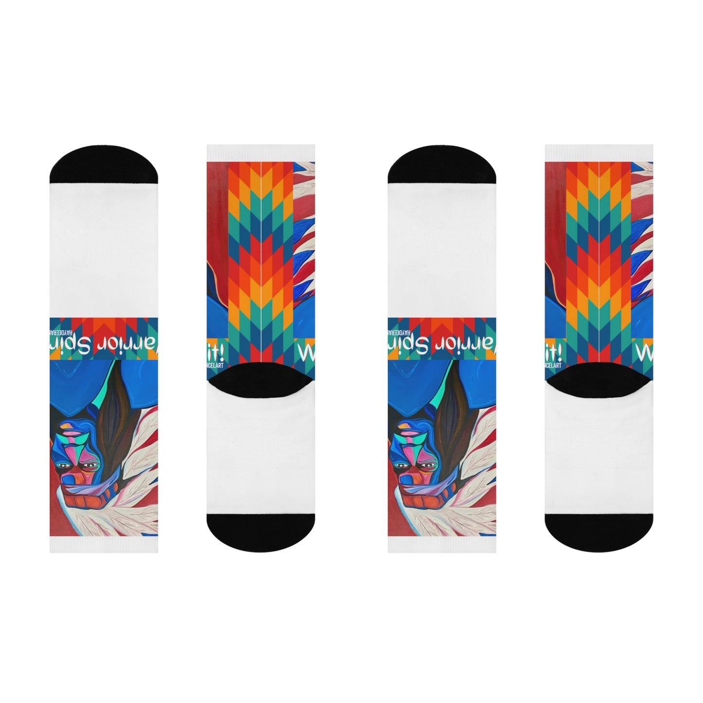 Rainbow Warrior Spirit Native American Art DTG Unisex White Black Crew Socks