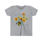 Don't Worry Bee Happy Honeycomb Daisy Flowers Kids Youth Short Sleeve Unisex Black T-shirt