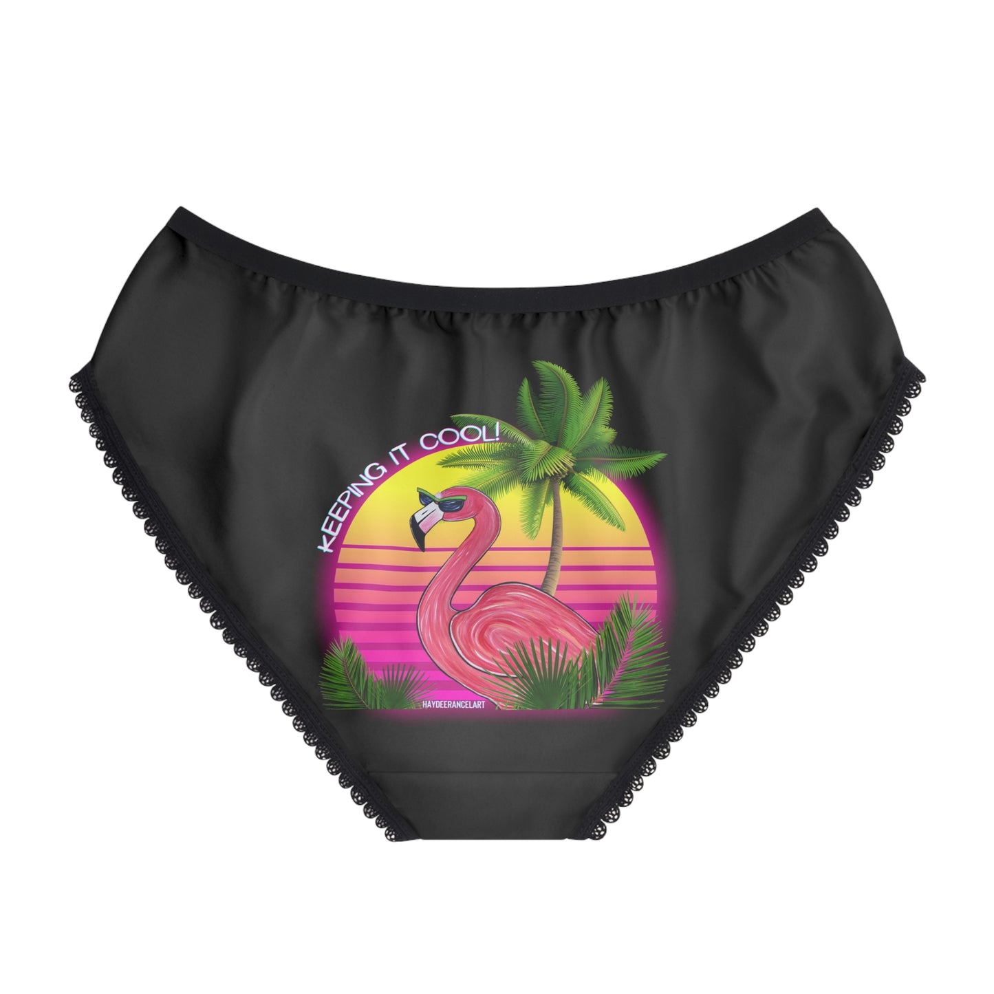 Keeping It Cool Flamingo Beach Sunset Women's Black Briefs