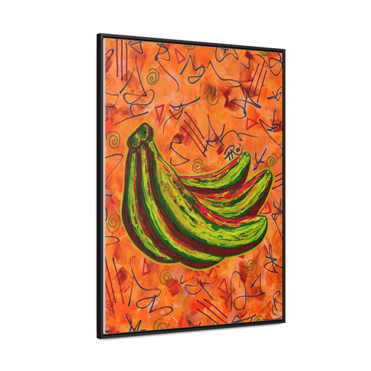 Bananas Fruit Pop Art Vertical Framed Gallery Wrapped Canvas Print