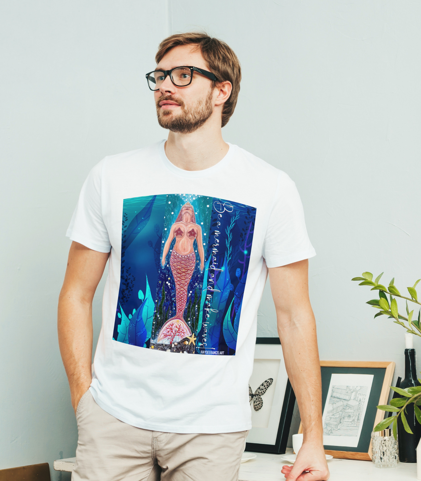 Be A Mermaid And Make Waves Underwater Ocean Reef White Unisex Mens Women's Jersey Short Sleeve Crew T-Shirt