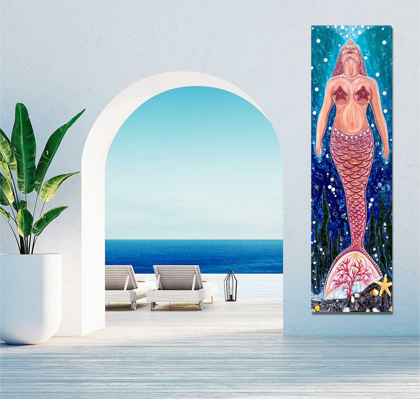 Mermaid Underwater Ocean Seashells Reef Mirror Glass Mosaic Custom