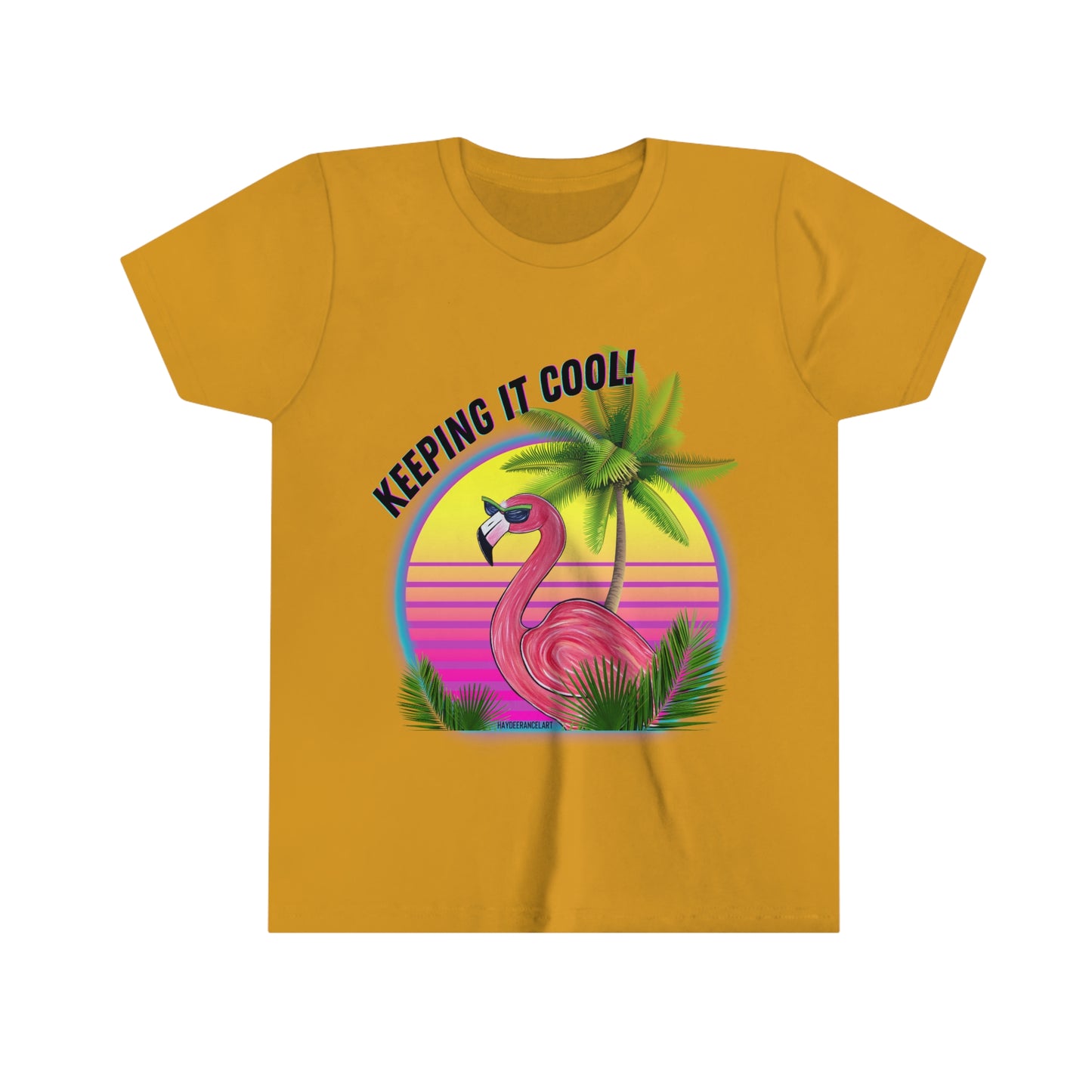Keeping It Cool Flamingo Beach Sunset Unisex Kids Youth Short Sleeve Unisex White T-shirt