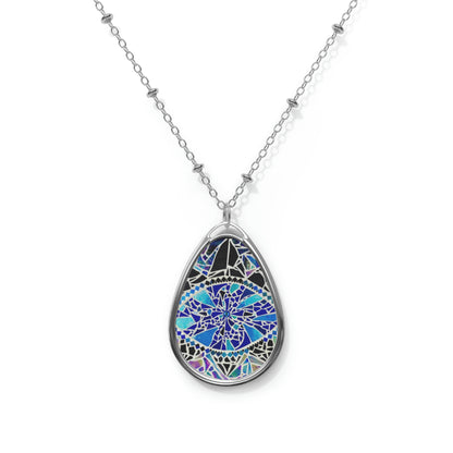 Glass Mosaic Blue Dragon Eye Art Oval Necklace Teardrop Pendant Jewelry