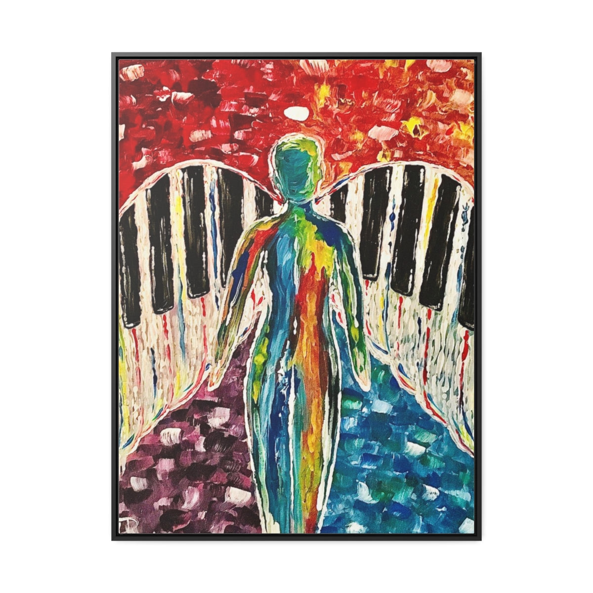 Rainbow Piano Music Angel Vertical Framed Gallery Wrapped Canvas Print