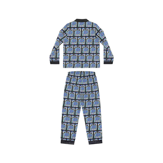 Blue Glass Mosaic Dragon Eye Wearable Art All Over Print Unisex Satin Pajamas AOP
