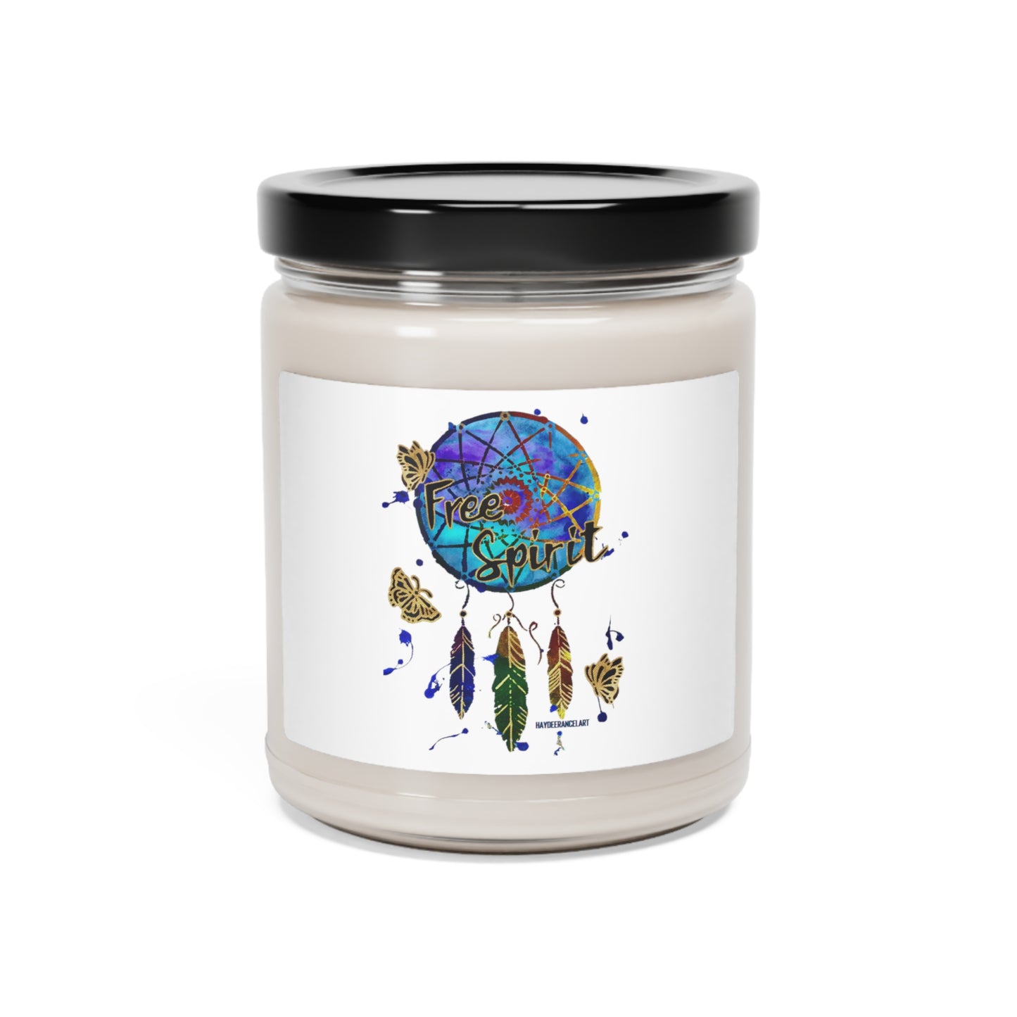 Free Spirit Butterflies Dreamcatcher Feathers Colorful Dream Art Scented Soy Candle, 9oz