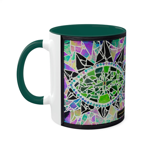 Green Glass Mosaic Dragon Eye Art Ceramic Coffee Tea Colorful Mugs, 11oz