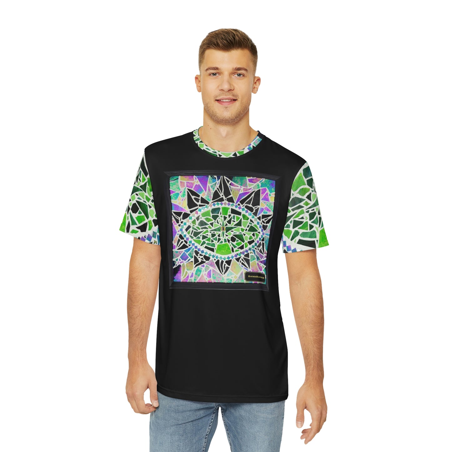 Green Glass Mosaic Dragon Eye Wearable Art Mens Women's Unisex Black Polyester All Over Print T-Shirt Tee AOP