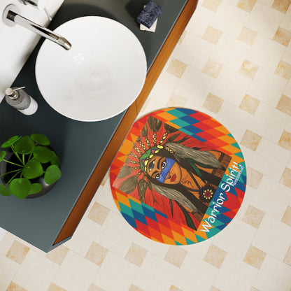 Rainbow Warrior Spirit Native American Art Round Polyester Bath Mat