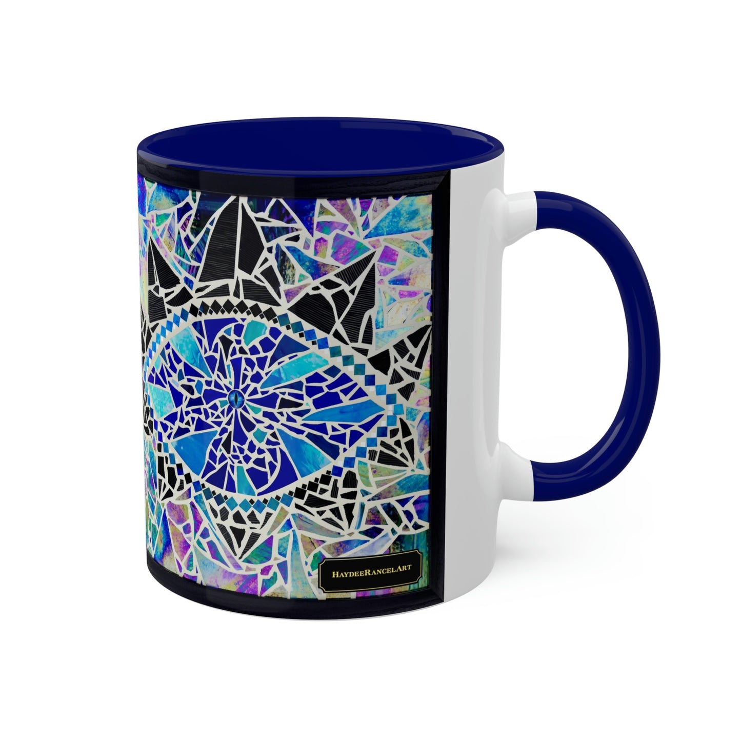 Blue Glass Mosaic Dragon Eye Art Ceramic Coffee Tea Colorful Mugs, 11oz