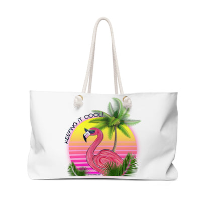 Keeping Cool Flamingo Beach Sunset Art Weekender Tote Bag