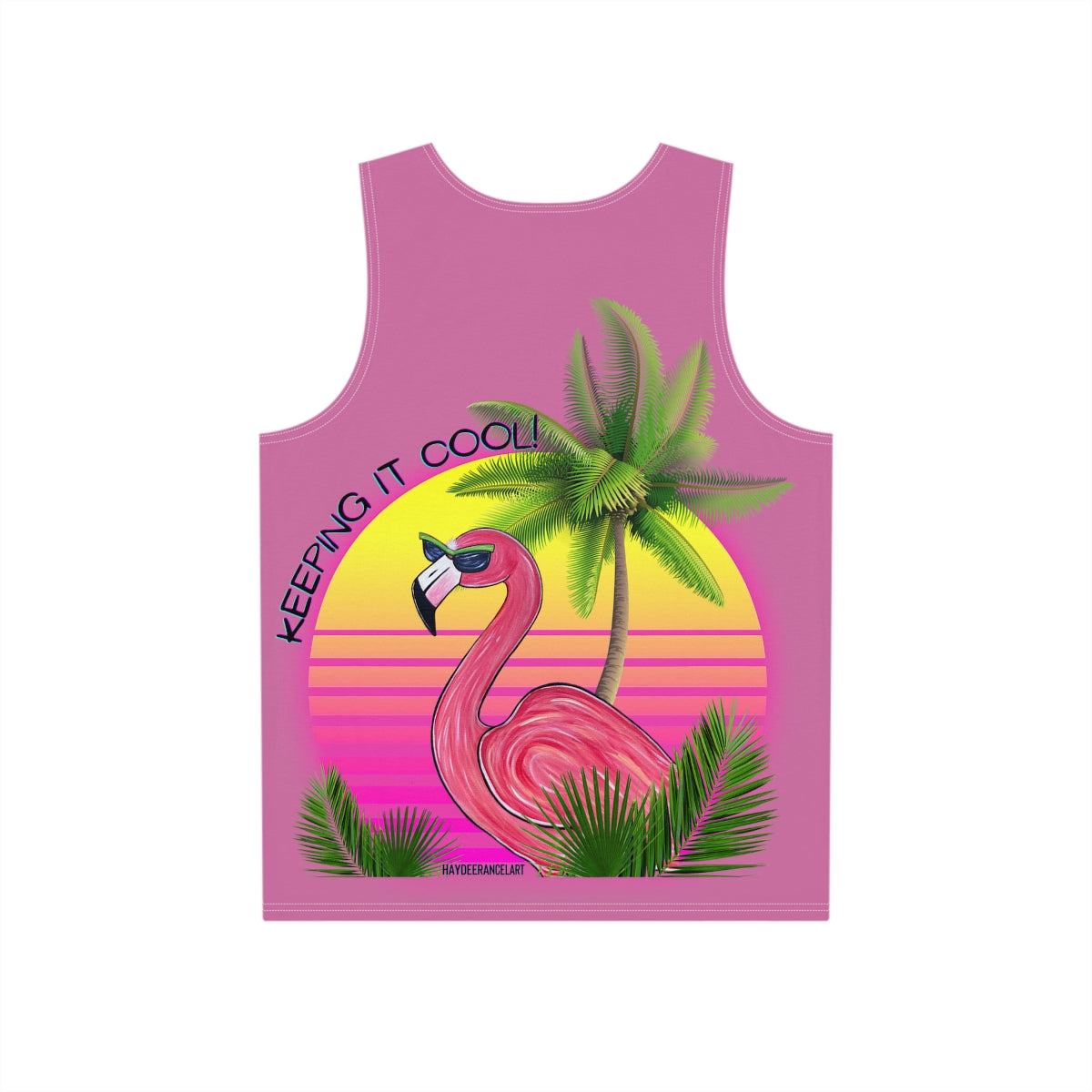 Keeping It Cool Flamingo Beach Sunset Unisex Mens Women's All Over Print Pink Tank Top