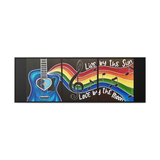 Live By The Sun Love By The Moon Rainbow Music Guitar Horizontal Framed Gallery Wrapped Canvas Print