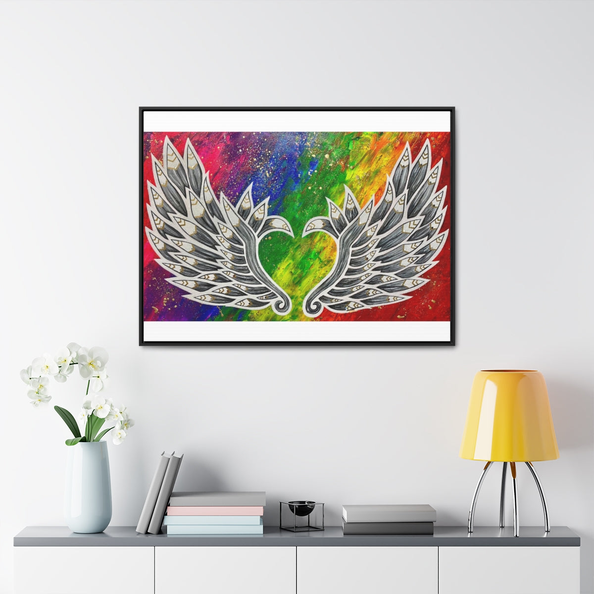Love Wins Rainbow Heart Angel Wings Horizontal Framed Gallery Wrapped Canvas Art Print