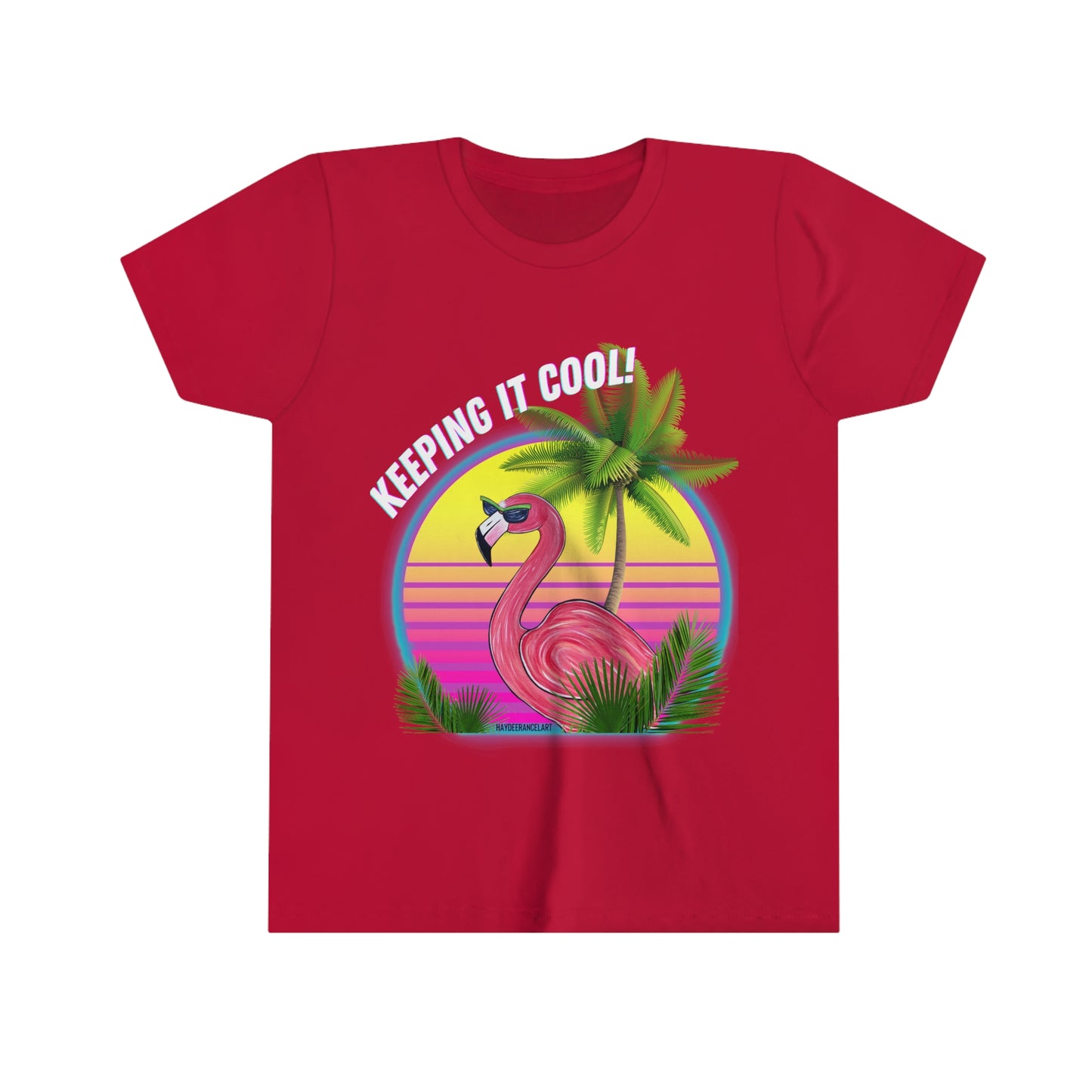 Keeping It Cool Flamingo Beach Sunset Unisex Kids Youth Short Sleeve Unisex Black T-shirt