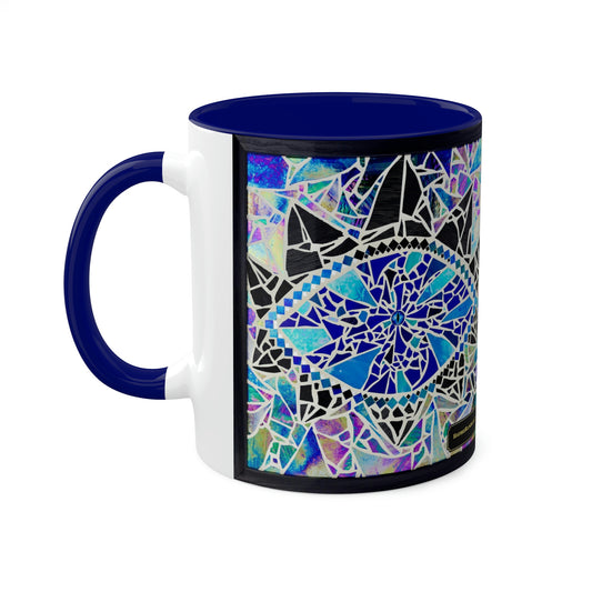 Blue Glass Mosaic Dragon Eye Art Ceramic Coffee Tea Colorful Mugs, 11oz