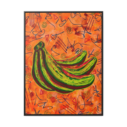 Bananas Fruit Pop Art Vertical Framed Gallery Wrapped Canvas Print